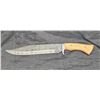 Image 4 : Handmade 16” Damascus Bowie Knife & Leather Scabbard w/Antler Shed Display Stand