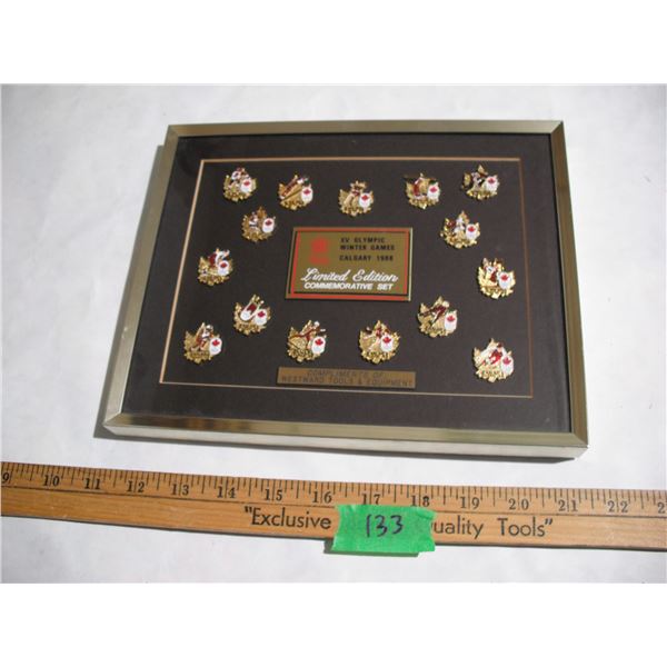 1988 Calgary XV Olympic Winter Games LE Pin Set No.3656 in 8x10” Frame