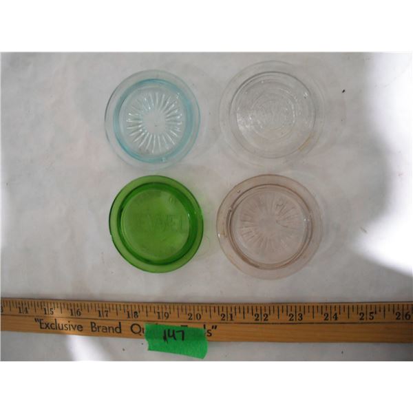 (4) Vintage Mason Jar Glass Lids