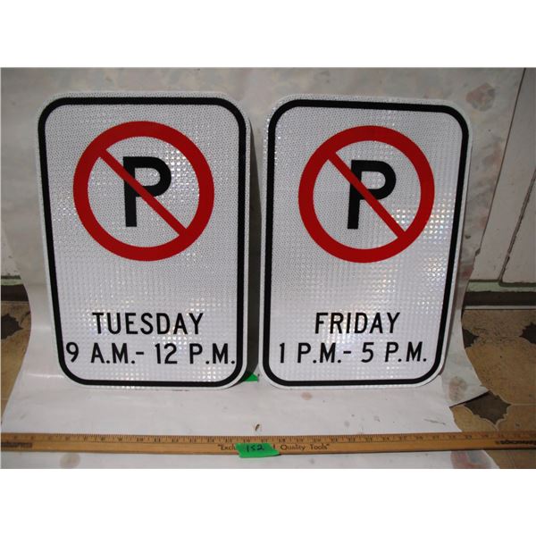 (2) Unused Reflective Aluminum “No Parking” Signs – 12x18”
