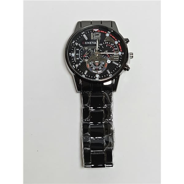 Geneva Men's All-Black Chronograph Style Watch (New in Plastic)