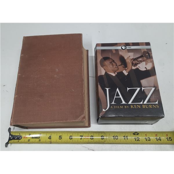 "Jazz: A Film by Ken Burns" PBS documentary DVD box set, featuring a cover photograph of a trumpeter