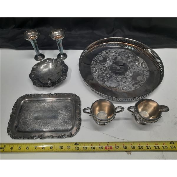 Collection consists of several vintage silver-plated items.