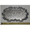 Image 1 : Vintage silver-plated serving tray features a scalloped edge design and an engraved inscription date