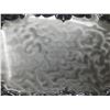 Image 2 : Vintage silver-plated serving tray features a scalloped edge design and an engraved inscription date