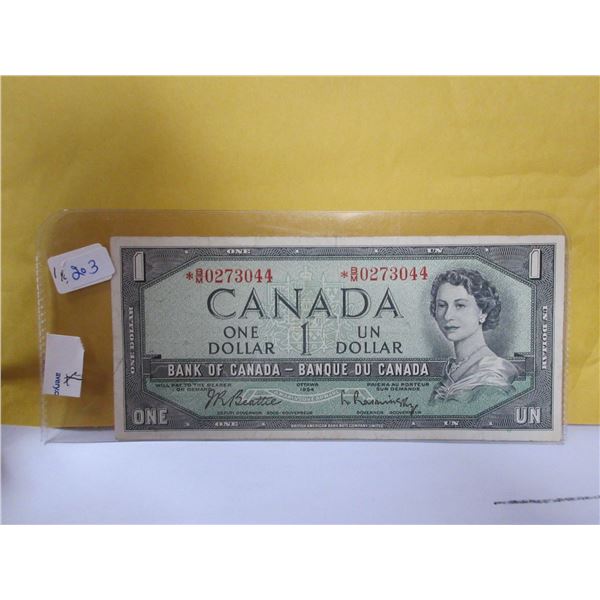 1954 bank of Canada replacement one dollar bill