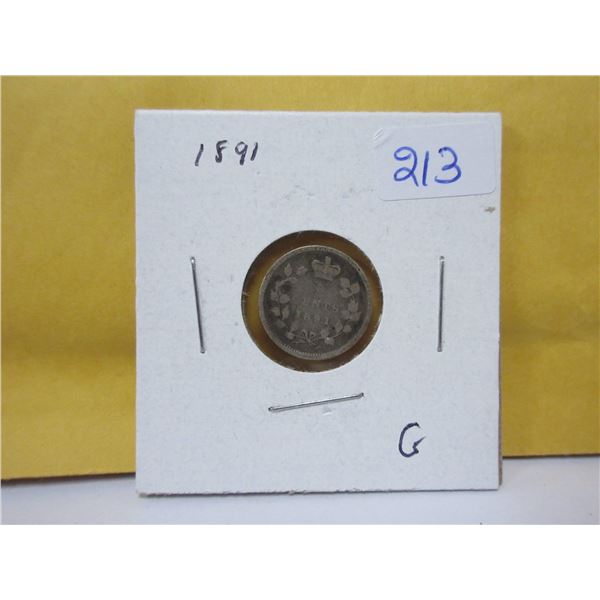 1891 Canadian silver 5 cents