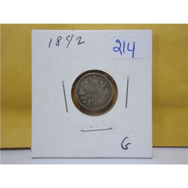 1892 Canadian silver 5 cents