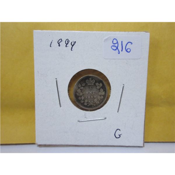1899 Canadian silver 5 cents