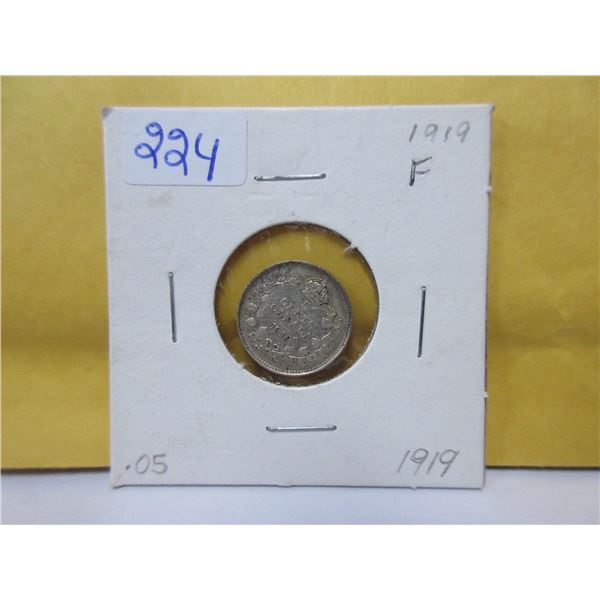 1919 Canadian silver 5 cents