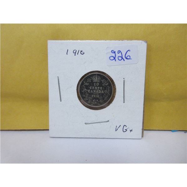1910 Canadian silver 10 cents