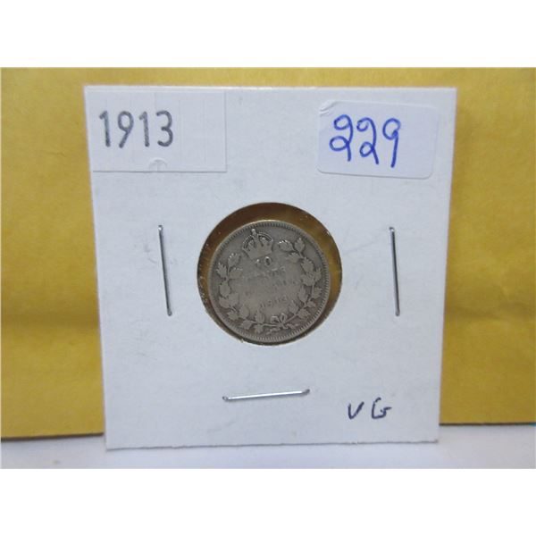 1913 Canadian silver 10 cents