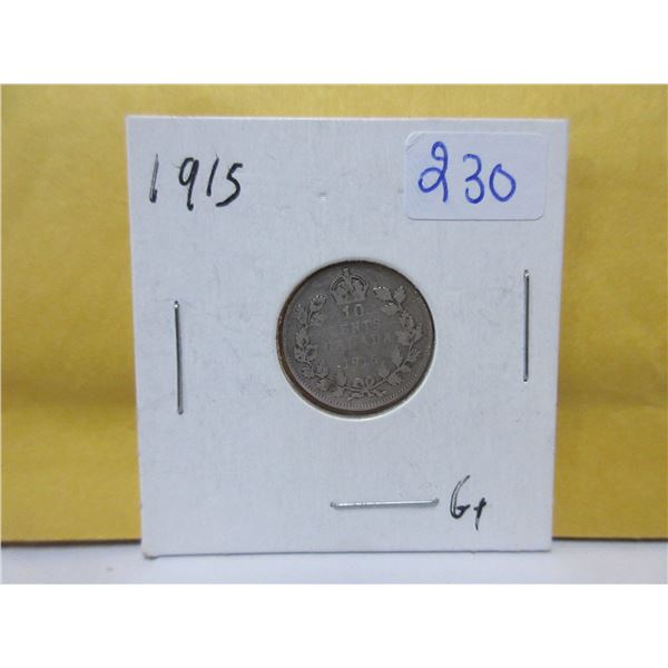 1915 Canadian silver 10 cents