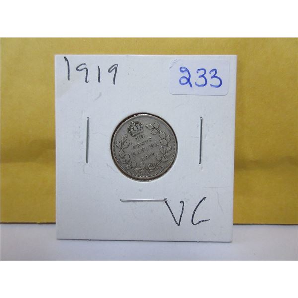 1919 Canadian silver 10 cents