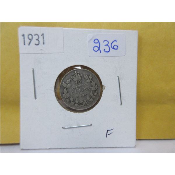 1931 Canadian silver 10 cents