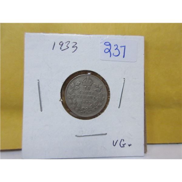 1933 Canadian silver 10 cents