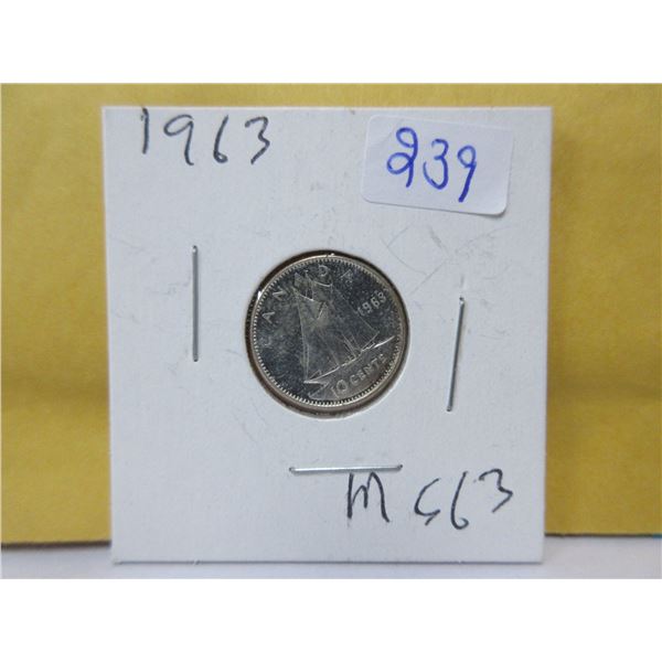 1963 Canadian silver 10 cents