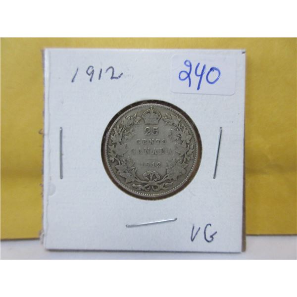 1912 Canadian silver 25 cents