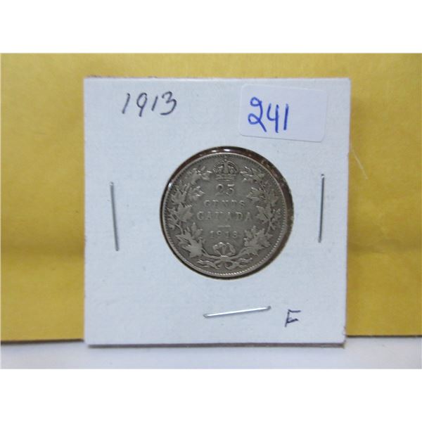 1913 Canadian silver 25 cent