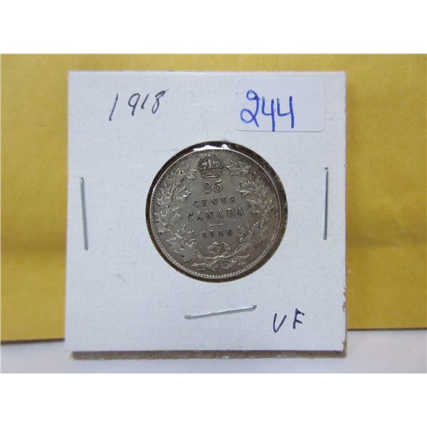1918 Canadian silver 25 cent