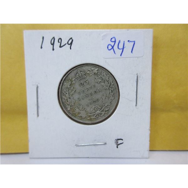 1929 Canadian silver 25 cent