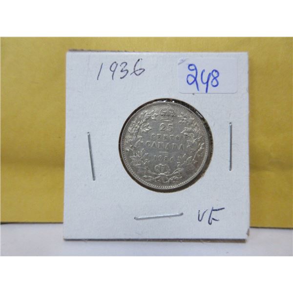 1936 Canadian silver 25 cent