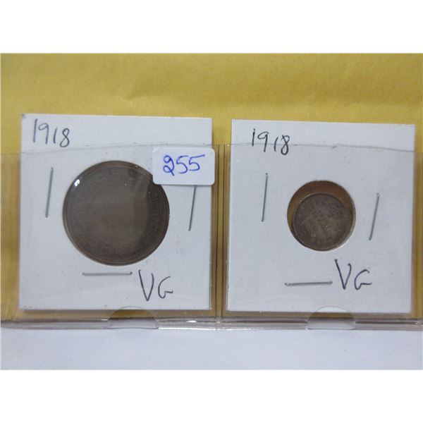 1918 Canadian  large penny and 1918 Canadian silver 5 cents