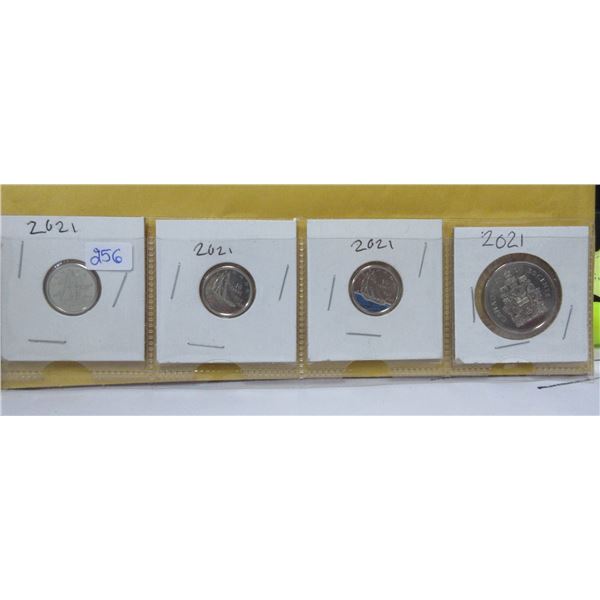 Lot of 4x2021 Canadian coins (3x10 cent- 1xcolored/ 1xnon-colored) and 50 cent coin