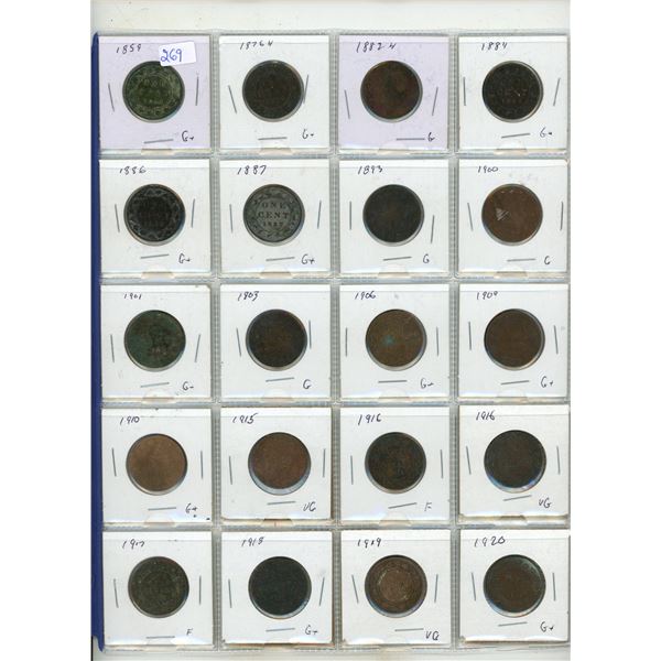 Lot of 20 Canadian large cents - various years