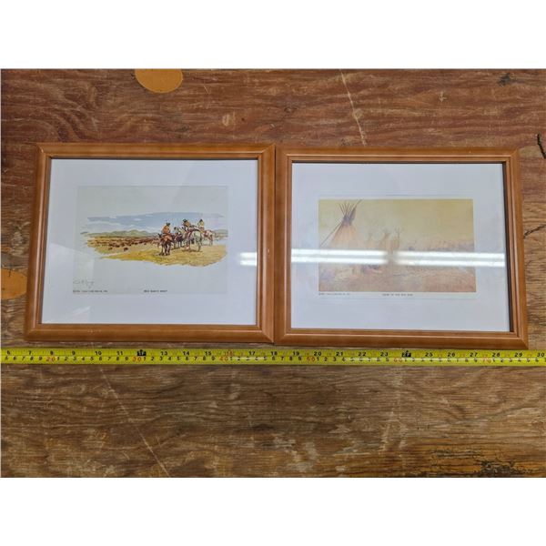 2 framed charles russel prints- 11" by 8"