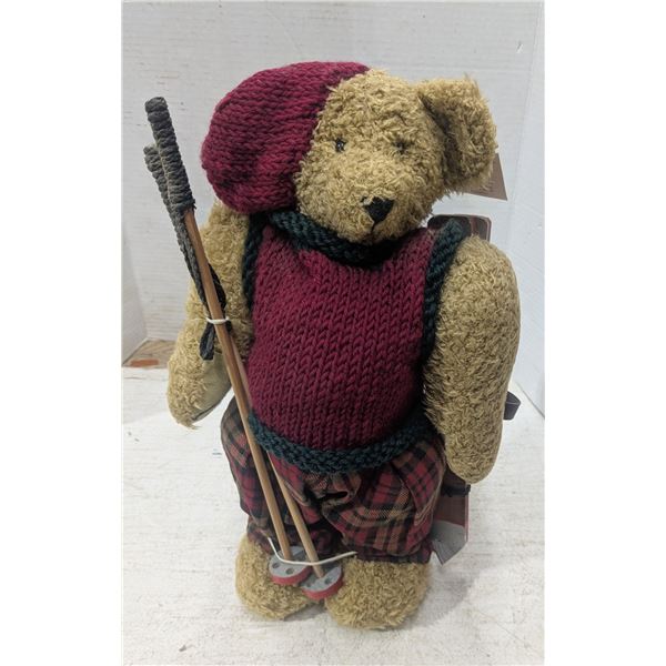 Vintage,  wind up, skiing stuffed bear