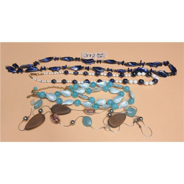 Collection of Blue and Aqua Beaded Fashion Necklace