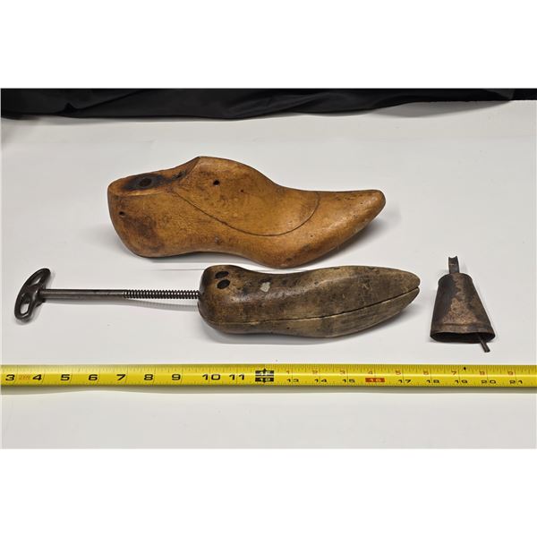 Antique Shoe Last, Shoe Stretcher, Metal Bell