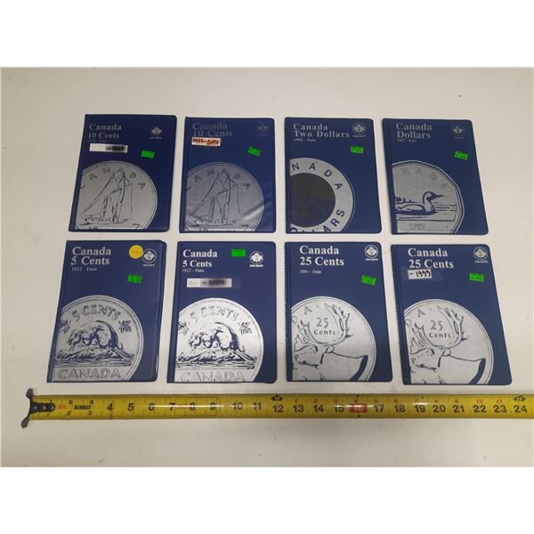 Unisafe Canada (2) 5 Cents, (2) 10 Cents, (2) 25 Cents, One Dollar, Two Dollar Empty Coin Binders.