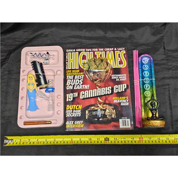 High Times Magazine, Rolling Tray, Incense w/ Holder, Lighter Case, etc.
