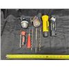 Image 1 : (2) Vintage Fishing Reels, (2) Flashlights (not tested), Vintage Drill Bits, etc.