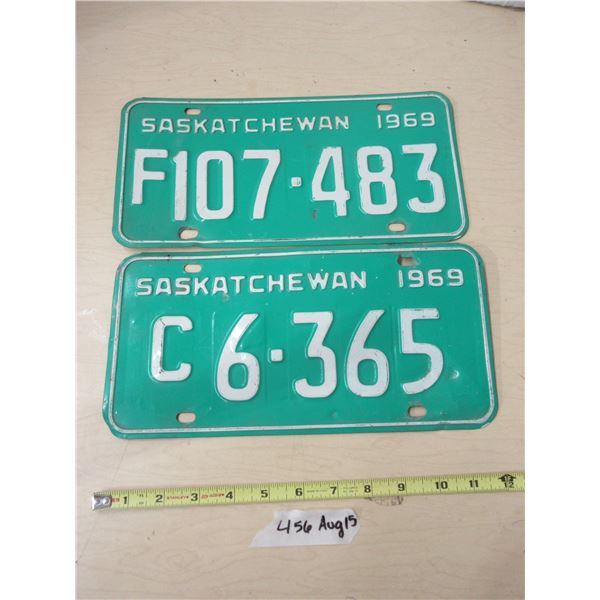 (2) 1969 Sask License Plates