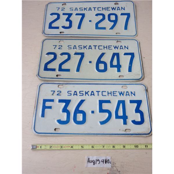 (3) 1972 Sask License Plate (Farm)
