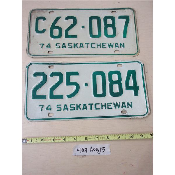 (2) 1974 Sask License Plates