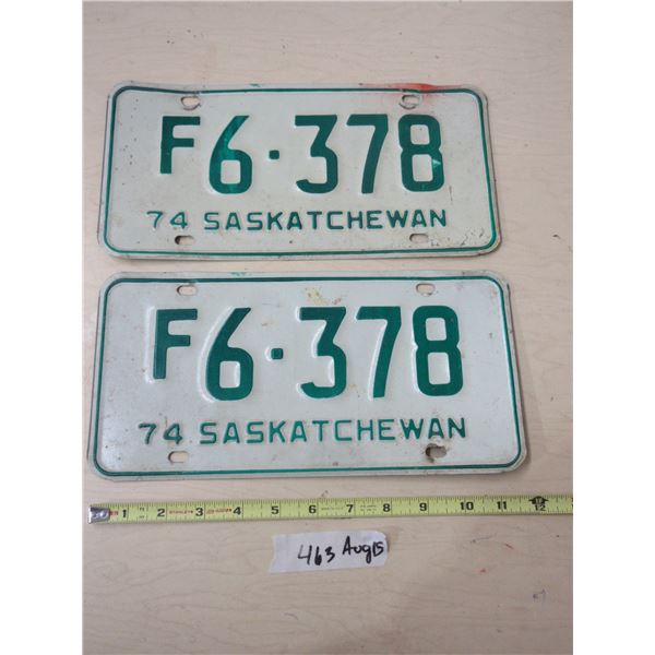 Pair of 1974 Sask License Plate