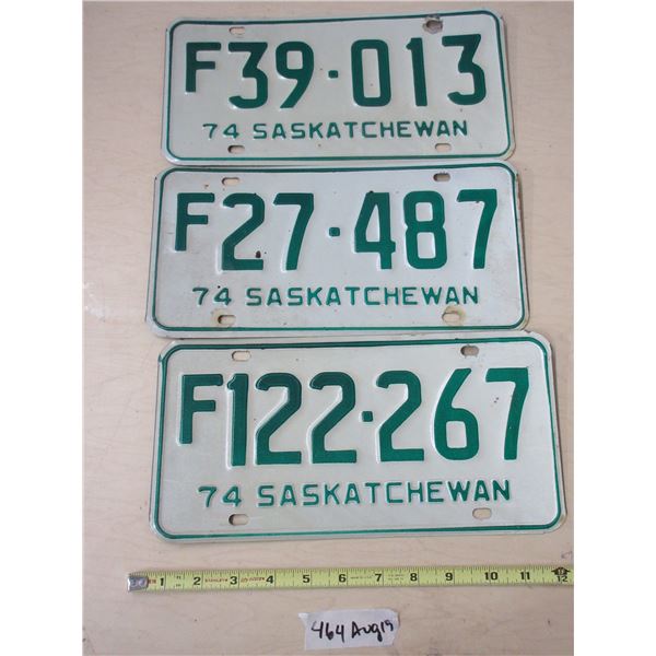 (3) 1974 Sask License Plate