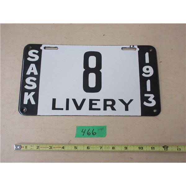 1913 Sask Livery License Plate Ename (Copy) (Low Number)