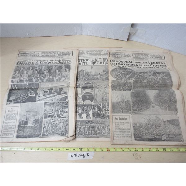 (3) 1923 La Presse New Paper Vintage Ads