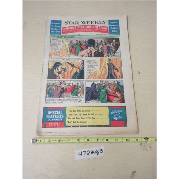 (1) 1956 Star Weekly Comic Soction Terzan, Flash Gordon, The Lone Ranger, and Dick Tracy