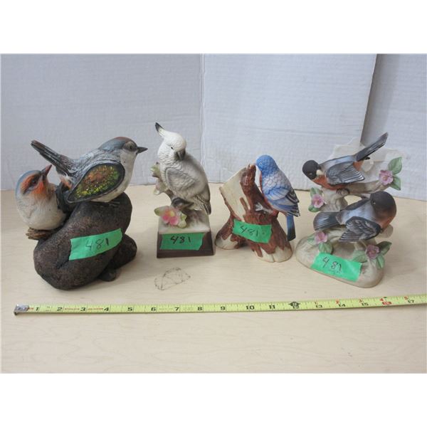 (4) Bird Figures , Ceramic Parrot, Robin