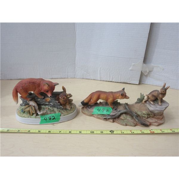 (2) Ceramic Fox + Rabbit Figures