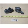 Image 1 : (2) Soap Stones Items ( Inuit In Kayak, Beaver 4'' Long Stamped Wolf