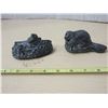 Image 4 : (2) Soap Stones Items ( Inuit In Kayak, Beaver 4'' Long Stamped Wolf