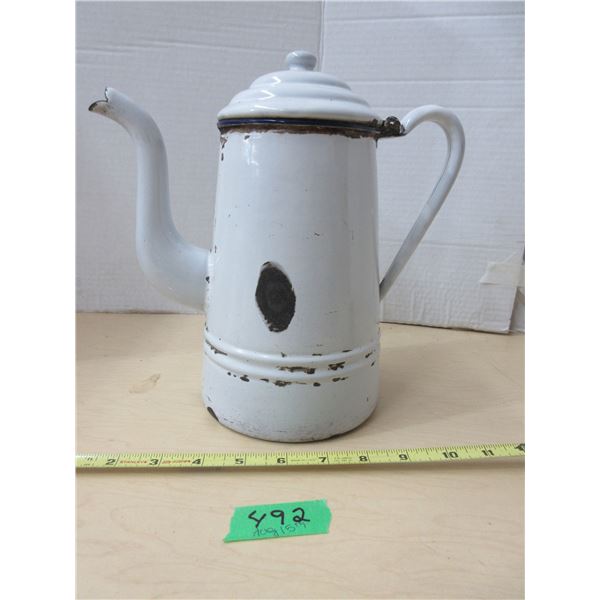 White Enamel Kettle 10'' Tall