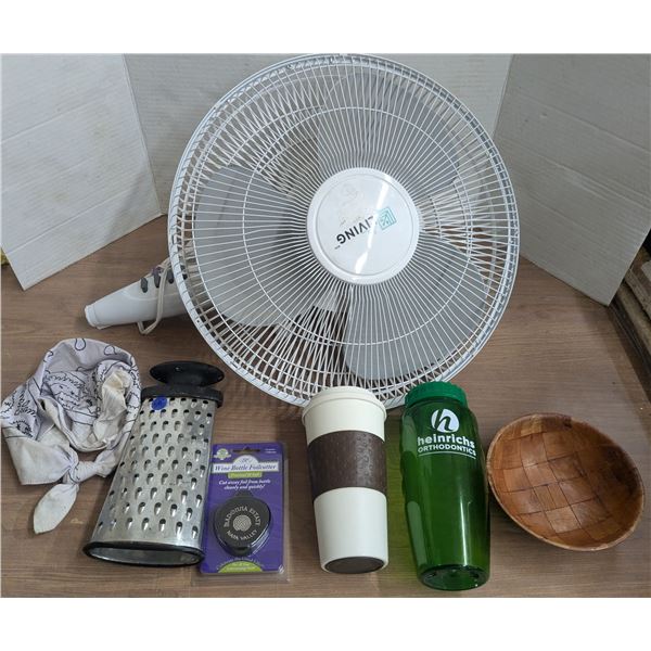 Fan, no base, and kitchenware